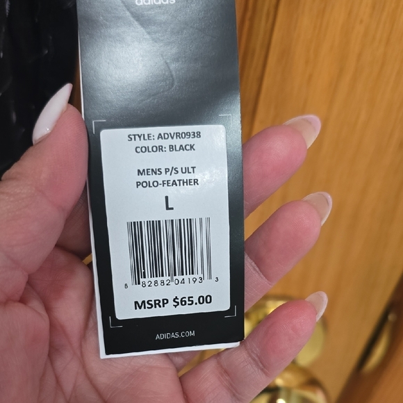 Adidas Men's Ultimate Polo Shirt in black with a feather Pattern, Size L, NWT - Picture 5 of 15